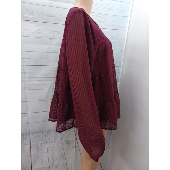 Anthropologie She + Sky Tiered Red Burgundy Womens Sz L Long Sleeve - Picture 3 of 8